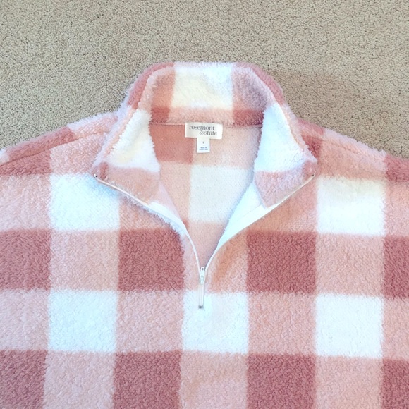 Teddy Bear Faux Fur Plush Sweater Women Large Peach White Checker Board Pullover - Picture 5 of 10